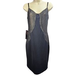 New BEBE Black Studded Mesh Fully Lined Slip Dress Size L
